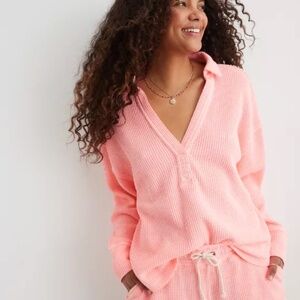 Aerie LumberJane Waffle Polo Sweatshirt